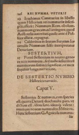 De Sestertio Nummo Historica narratio. Caput V.