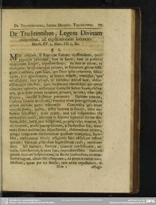 De Traditionibus, Legem Divinam tollentibus, ad explicationem locorum: Matth. XV. 3. Marc. VII. 13. & [et]c