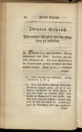 Zweytes Gespräch. Von unserer Fähigkeit über die Mahlerey zu urtheilen.
