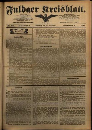 Erste Ausgabe vom Mittwoch, den 20. Dezember 1905.