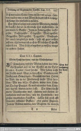 Das XXI. Capitel. Wo die Teuffel wohnen, und ihr Wesen haben?