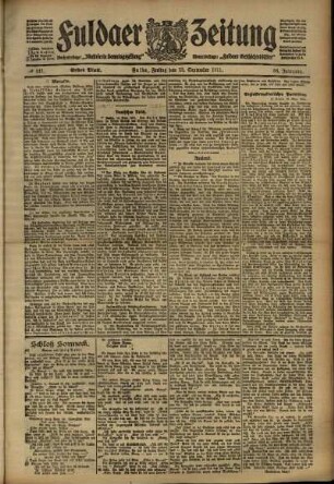 Erste Ausgabe vom Freitag, den 15. September 1911.