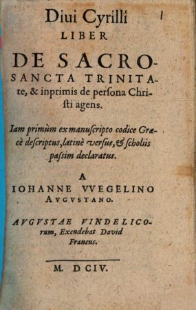 Liber de sacrosancta Trinitate