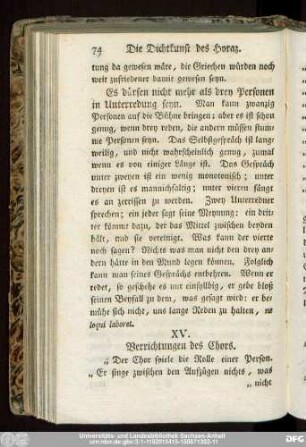 XV. Verrichtungen des Chors.