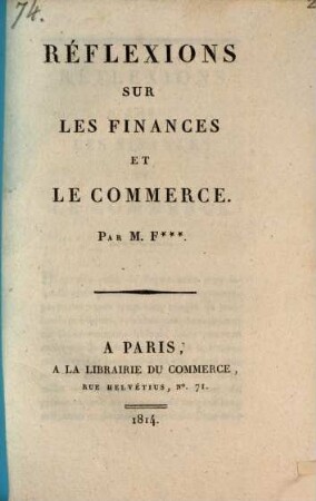 Réflexions sur les finances et le commerce