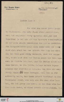 Heid. Hs. 3820,182: Brief von Heinrich Rickert an Emil Lask
