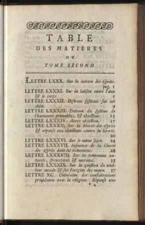 Table Des Matiéres Du Tome Second