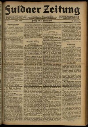 Erste Ausgabe vom Freitag, den 21. Februar 1913.