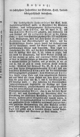 Anhang; die sechszehnte Jahresfeier der Schlesw. Holst. Landesbibelgesellschaft betreffend.