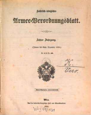 Kaiserlich-Königliches Armeeverordnungsblatt. 8, 8. 1858