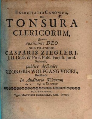 Exercitatio canon. de tonsura clericorum