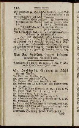 Von Sr. Hochfürstl. Gnaden besonders angeordnete Kommissionen.