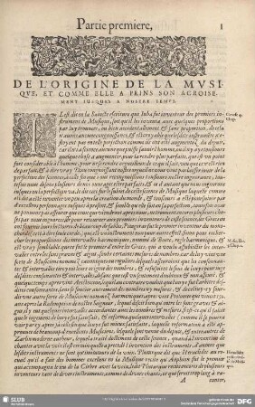 Partie premiere, De Lórigine de la Musique