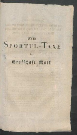 Neue Sportul-Taxe der Grafschaft Mark