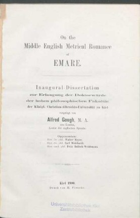On the middle English metrical romance of Emare