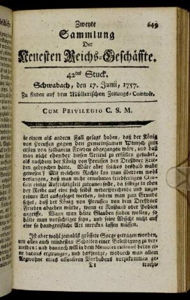 42tes Stuck. Schwabach, den 17. Junii, 1757.