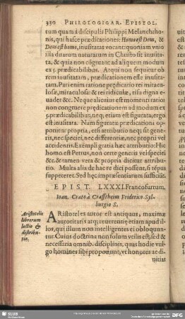 Epist. LXXXI. Francofurtum. Joan. Crato à Crafftheim Friderico Sylburgio S.