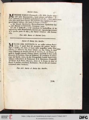 Notizie di Malojo Gio: Battista