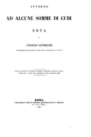 Intorno ad alcune somme di cubi : Nota