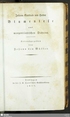 9: Blumenlese aus morgenländischen Dichtern