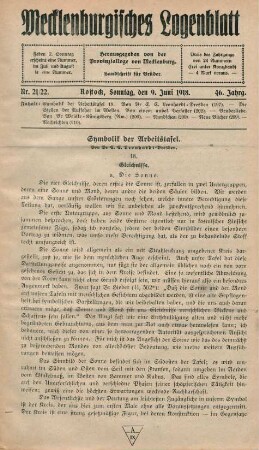 Nr. 21/22. Rostock, Sonntag, den 9. Juni 1918.