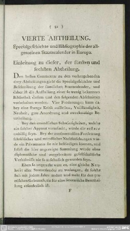 Vierte Abtheilung. Specialgeschichte und Bibliographie der allgemeinen Staatscalender in Europa