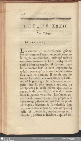 Lettre XXXII. Sur l'Arsenic
