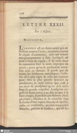 Lettre XXXII. Sur l'Arsenic