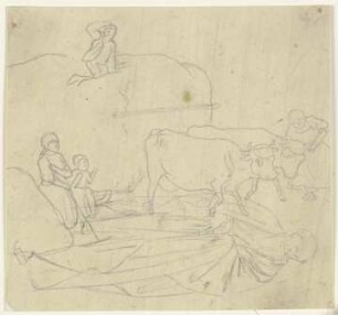 Heuwagen und bärtige Gewandfigur eines Heiligen