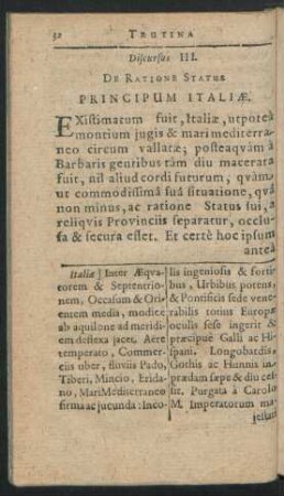 Discursus III. De Ratione Status Principum Italiae.