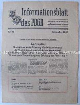 Informationsblatt des FDGB zur Erfüllung des Volkswirtschaftsplanes 1966