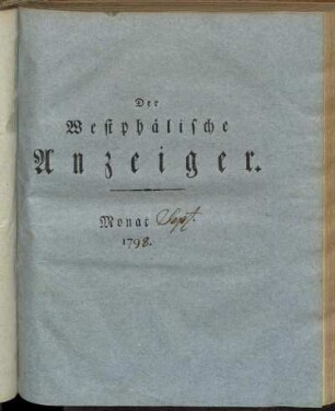 Der Westphälische Anzeiger. Monat Sept. 1798.