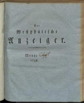 Der Westphälische Anzeiger. Monat Sept. 1798.