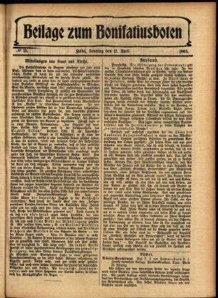Zweite Ausgabe vom Sonntag, den 12. April 1903.