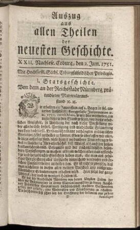 XXII. Nachlese. Coburg, den 2. Jun. 1751.