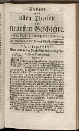 XXII. Nachlese. Coburg, den 2. Jun. 1751.