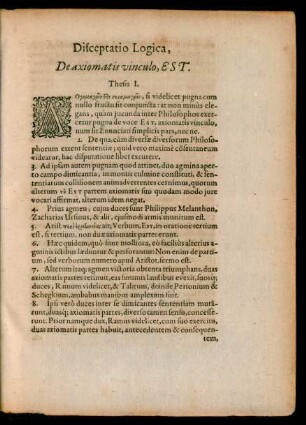 Disceptatio Logica, De axiomatis vinculo, Est.