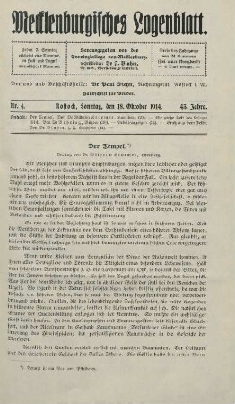 Nr. 4. Rostock, Sonntag, den 18. Oktober 1914.
