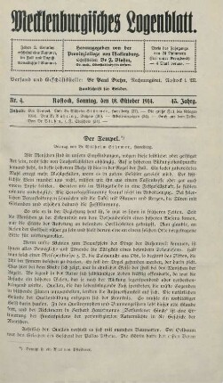 Nr. 4. Rostock, Sonntag, den 18. Oktober 1914.