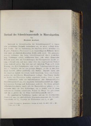 Der Zustand des Schwefelwasserstoffs in Mineralquellen