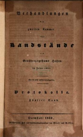 Verhandlungen der Zweiten Kammer der Landstände des Großherzogthums Hessen. Protokolle. 1833,5