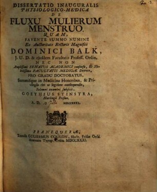 Diss. inaug. phys.-med. de fluxu mulierum menstruo