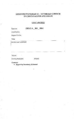 SECRETARY'S REPORT