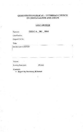 SECRETARY'S REPORT