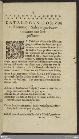 Catalogus Eorum auctorum, qui Sales atque Facetias ante nos scripserunt