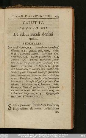 Sectio VII. De rebus Seculi decimi quinti.