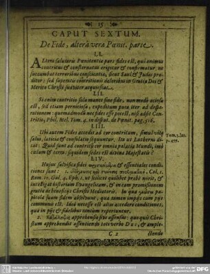 Caput Sextum. De Fide, altera verae Poenit. parte