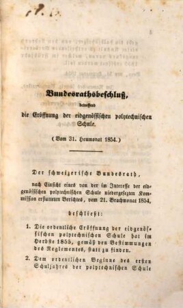 Reglement für die eidgenössische polytechnische Schule : (vom 31. Heumonat 1854)