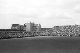 Berlin. Währungsreform in den westlichen Sektoren im Juni 1948. SPD-Kundgebung auf dem Hertha-Sportplatz