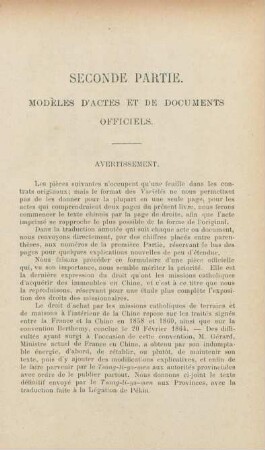 Seconde partie. Modèles d'actes et de documents officiels.